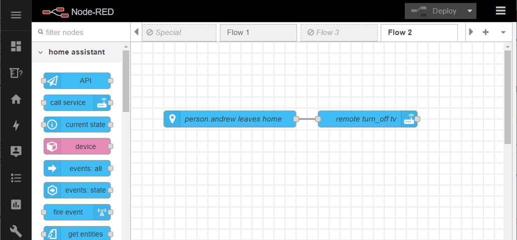 Node-RED connecting person with tv